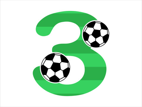 Alphabet Number 3 with Soccer Ball Illustration