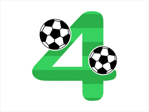 Alphabet Number 4 with Soccer Ball Illustration