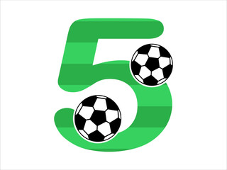Fototapeta na wymiar Alphabet Number 5 with Soccer Ball Illustration
