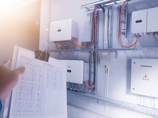 The Electric Enginering checklist and maintenance electric inverter solar panel in power...