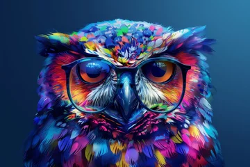 Papier Peint photo Lavable Dessins animés de hibou A colorful owl with glasses