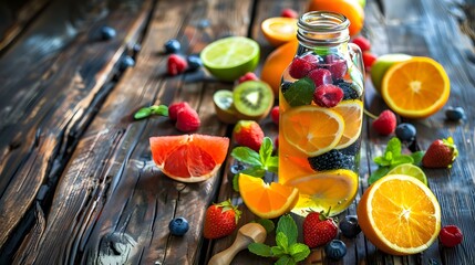 Water detox. Healthy food. Water with fruits. Vitamin diet.