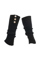 Subject shot of black ribbed leg warmers with buttons. Long gaiters are isolated on the white...