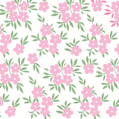 Soft Pink Minimalistic Flowers Pattern with Green Leaves