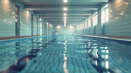 the essence of stillness and focus with a shot of calm pool lanes bathed in natural light