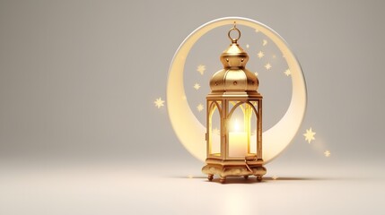 Fototapeta na wymiar Gold Lantern Crescent Moon Quran Prayer Beads