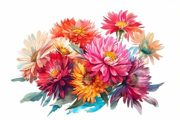 Watercolor aster illustration painting a story of autumns glory in vibrant and rich colors