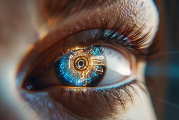 Human eye with futuristic smart iris human enhancement technology
