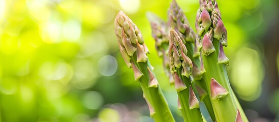 Growing asparagus harvest and producing vegetables cultivation. Concept of small eco green business organic farming gardening and healthy food