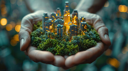 Person Holding Miniature City in Hands