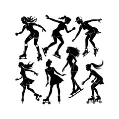 silhouettes of woman playing inline skate dancing