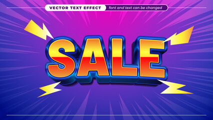 3D sale promotion text effect on abstract purple background, orange blue modern graphic styles 