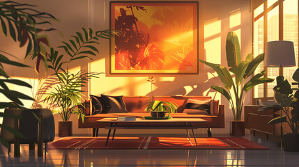 Cozy Sunset Living Room
