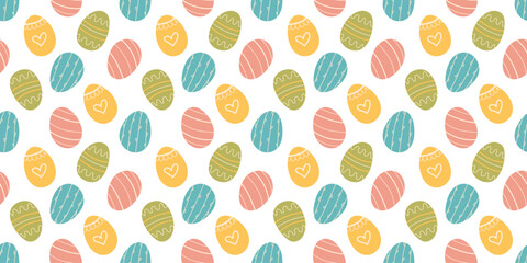 Easter Eggs minimalist seamless pattern background. Simple hand drawn vector design with decorated holiday eggshell. Backdrop for fabrics, wrapping or wallpapers