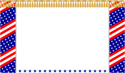 American flag symbols frame with festive ribbon with empty space for text.