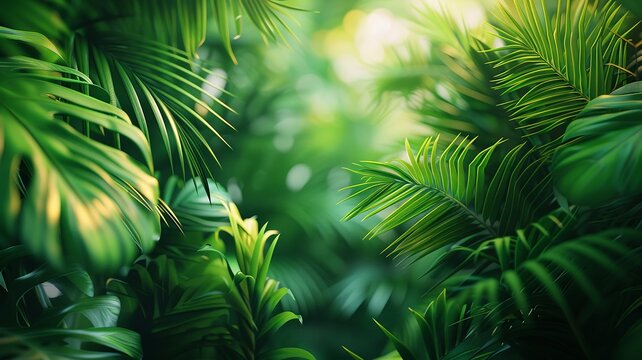 Lush green canopy spreads in a vibrant tropical jungle