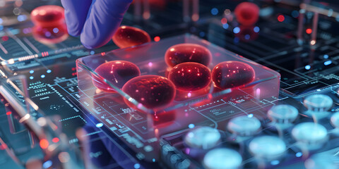 Development of organ-on-a-chip technology for drug testing, Transparent cell model, encapsulating medical advancements, rendered in three dimensions, Medical Research, Animal Welfare, Laboratory Test