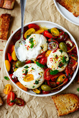 Calabrian tomato and burrata appetizer.selective focus