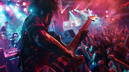 Electric Guitar Neon Lights - obrazy, fototapety, plakaty