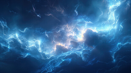 Dramatic Blue Sky With Clouds and Lightning - obrazy, fototapety, plakaty