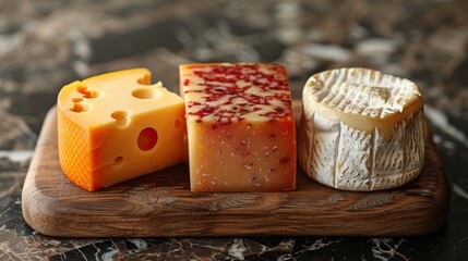 Cheese background. Beautiful assortment of cheeses and vegetables in vintage style on a marble background for design.