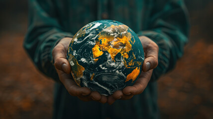 Person Holding a Small Globe in Their Hands - obrazy, fototapety, plakaty