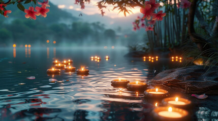 Lake Filled With Lit Candles
