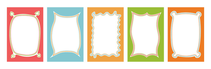 Hand drawn Border set with wavy pattern. Doodle background for social media. Trendy graphic template of curved Frame Textbox. Geometric abstract children creativity