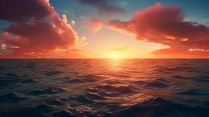 Sunset over the water. Beautiful sunset with red clouds and sea