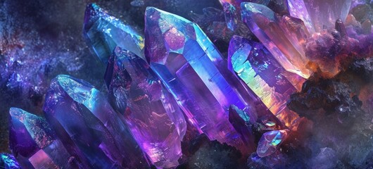 A close-up view of an assortment of brightly colored crystals of varying shapes and sizes - obrazy, fototapety, plakaty