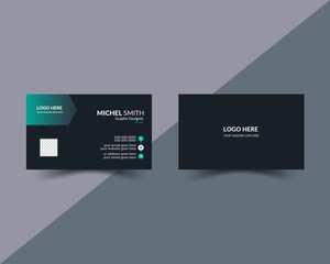 Modern Business Card - Creative and Clean Business Card Template. Luxury business card design template. Elegant dark back background with abstract blue wavy shape shiny. Vector illustration.