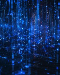 Data Visionary, Virtual Shroud, delving into the depths of knowledge unattainable by mortal minds A digital landscape with cascading streams of data and glowing binary code Realistic Backlights HDR