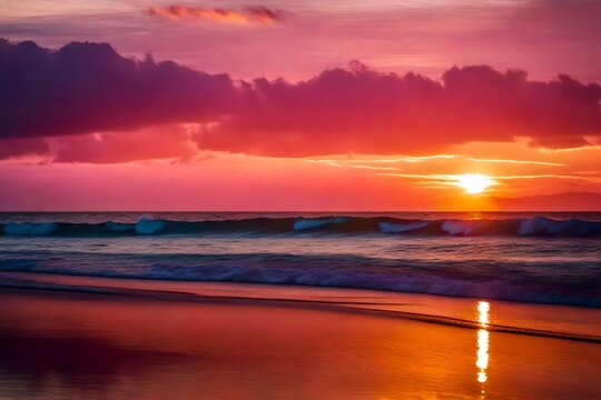sunset in the sea water wavea