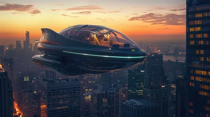 Crédence de cuisine en verre imprimé TAXI de new york Foggy Morning Rescue Futuristic Air Vehicle in Action