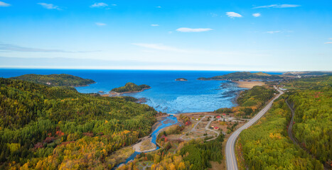 Vibrant landscape on the East Coast of Atlantic Ocean. with road.