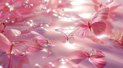 Pink butterflies flutter gracefully on the waters surface.