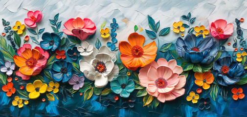 Fototapeta na wymiar Abstract beautiful painting of colorful flowers. Oil painting backdrop.