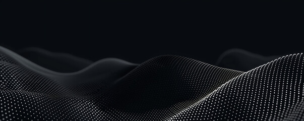 Monochrome digital wave with dotted pattern on a black background. Modern abstract technology concept for design and print.