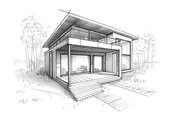 Hand-drawn sketch of a modern house