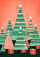 Merry Christmas: Beautiful Winter Celebration with a Playful Santa Claus and Joyful Deers in a Colorful Snowfall Wonderland