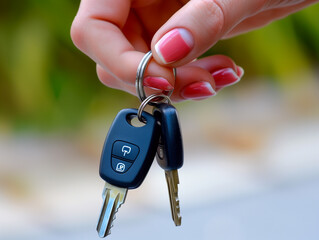 Close-up of a woman's hand holding a car's keys