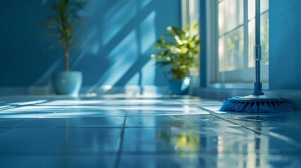 Fototapeta na wymiar Orderly cleaning pattern on a soft floor under bright light
