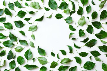 Illustration of a vortex of green leaves on a white background.