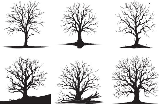 Dead tree silhouette vector illustration set