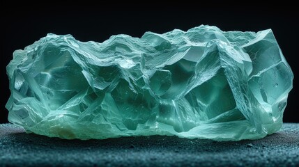 Obraz premium Macro photography of a jagged green crystal formation, highlighting its translucent textures and geometric patterns.