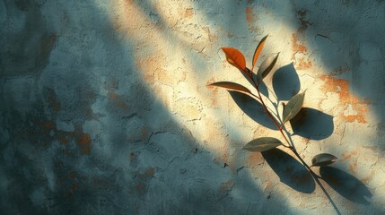 Against the weathered surface of an aged concrete wall, a young sapling casts a delicate shadow, symbolizing resilience and growth amidst harsh conditions.