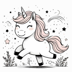 cute cartoon smiling unicorn vector illustration on the white background
