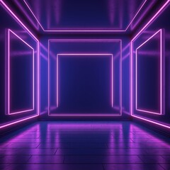 Mauve neon light in an empty dark room, in the style of luxurious geometry