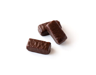 chocolate candies (marshmallow,) isolated on white background