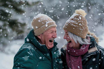 Happy senior couple during winter